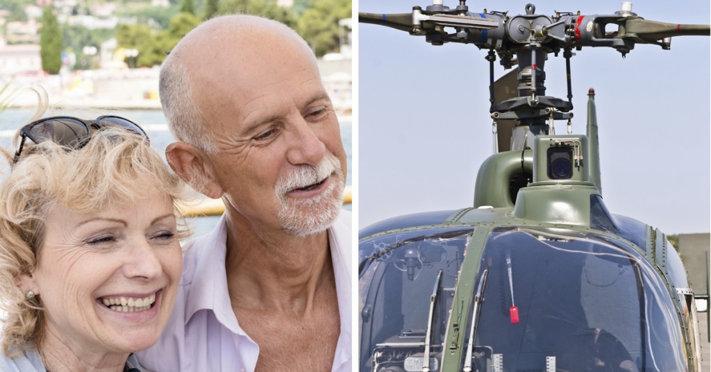 Mannen synes det er for dyrt å ta helikopter. Kona har en løsning på problemet.