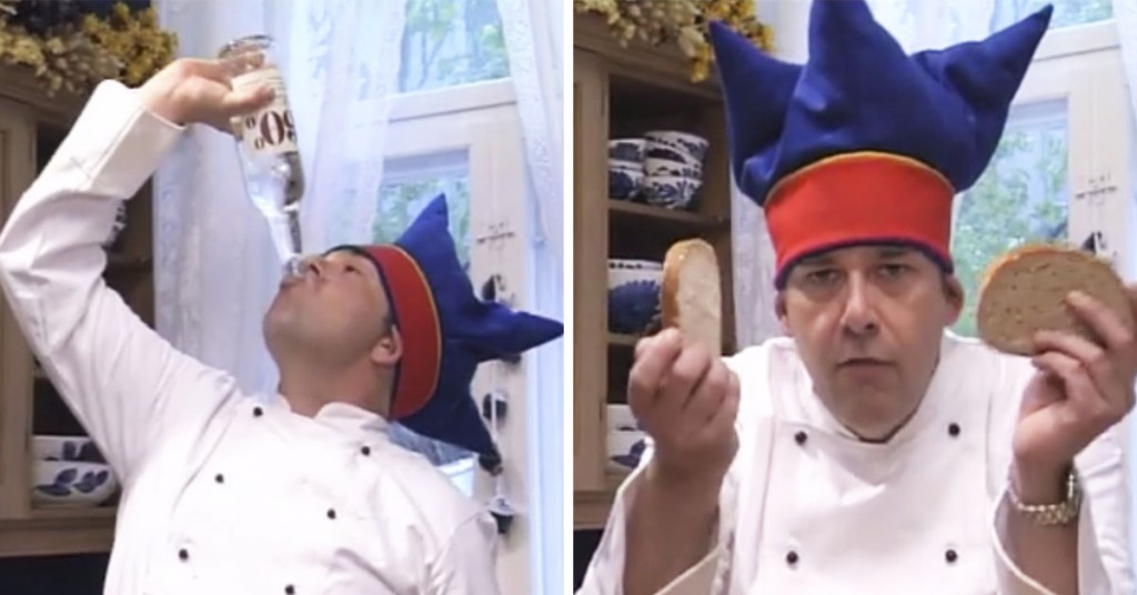 Herodes Falsk skal lage en helt spesiell sandwich. Se hva han gjør med brødet!