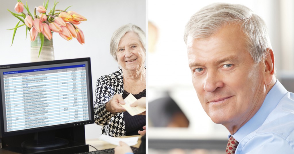 En gammel dame skal sette inn penger i banken. Hvor har hun fått de fra? Dette er gull!