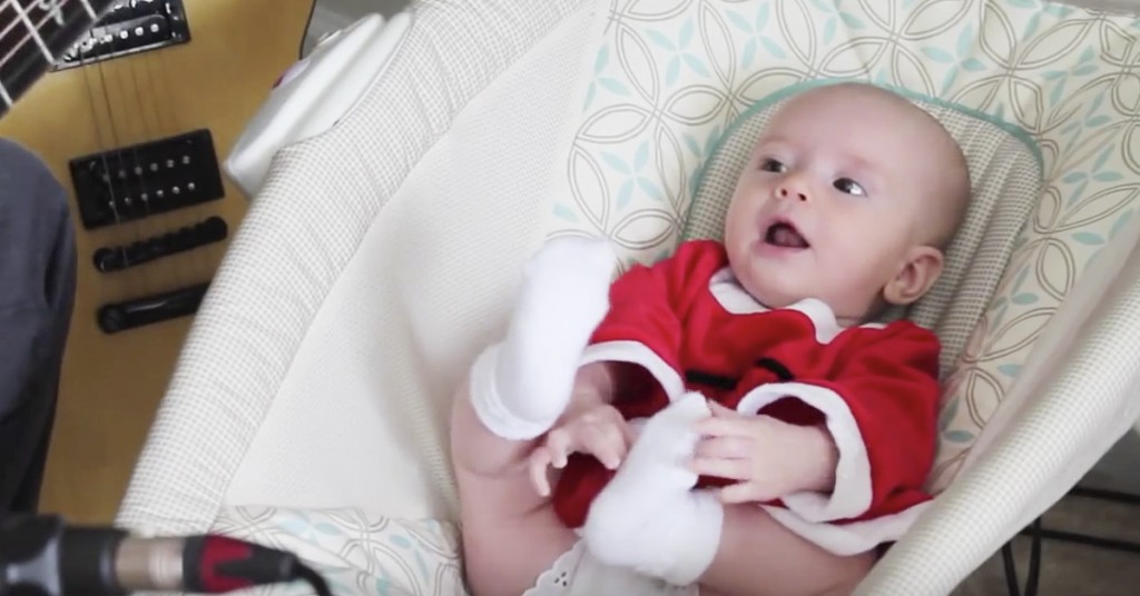 Faren har skrevet ny tekst til «Jingle Bells», følg godt med på babyens reaksjon!