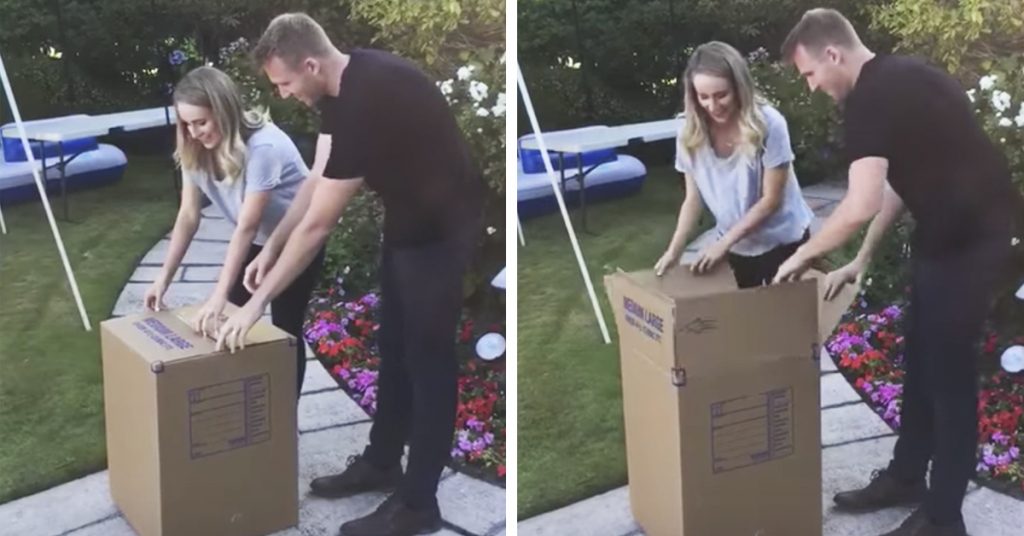 Når de åpner pappesken avsløres en stor overraskelse