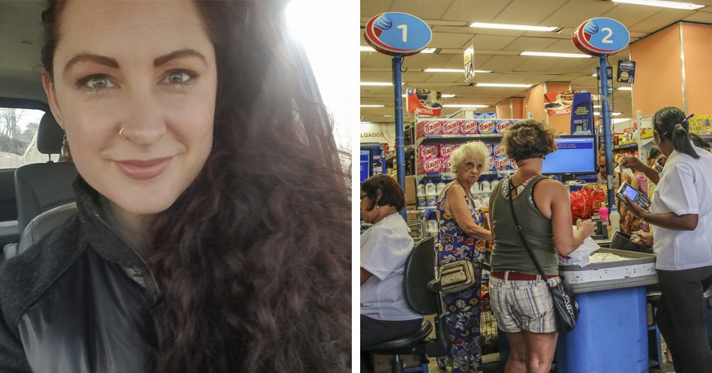 De mobber en sliten mamma på butikken. Da gjør en fremmed noe uventet